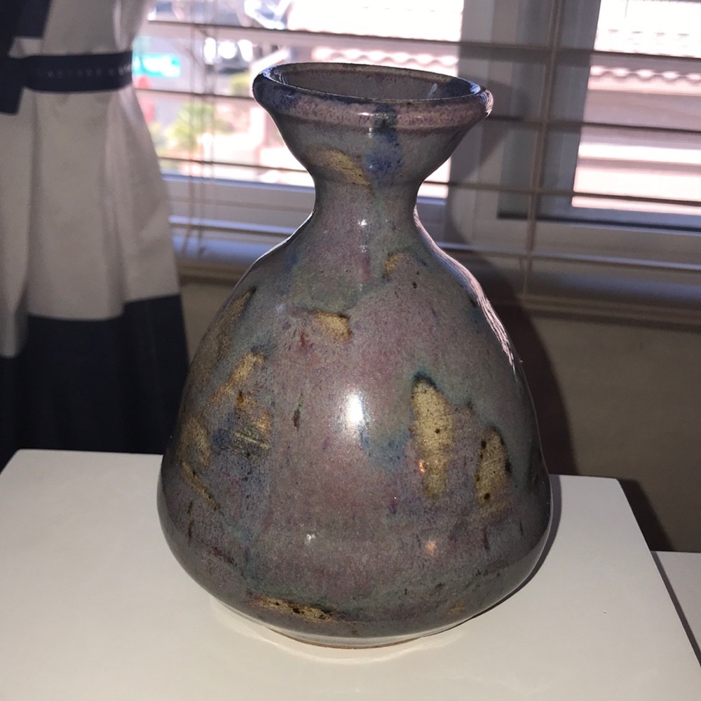 Studio Art Signed Small Glazed Vase Blue/Slate